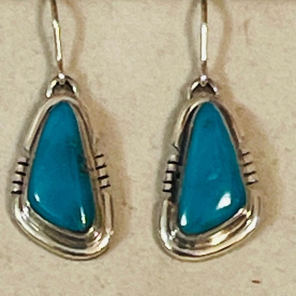 Native American Navajo A.Nelson Sterling Silver Turquoise Earrings - Picture 3 of 7